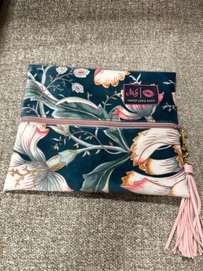 Makeup Junkie Bag Floral Cosmetic Pouch with Pink Tassel